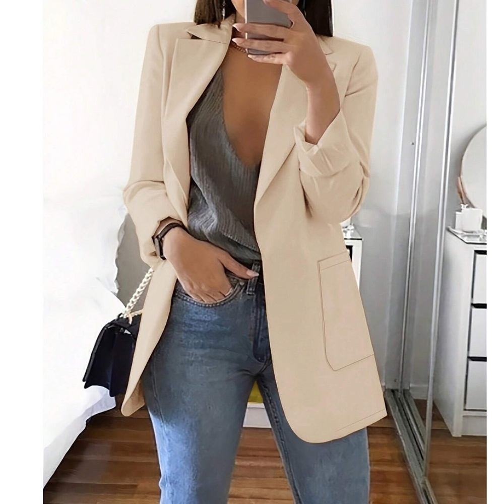 Classic Open Front Pockets Minimalist Jacket Blazer